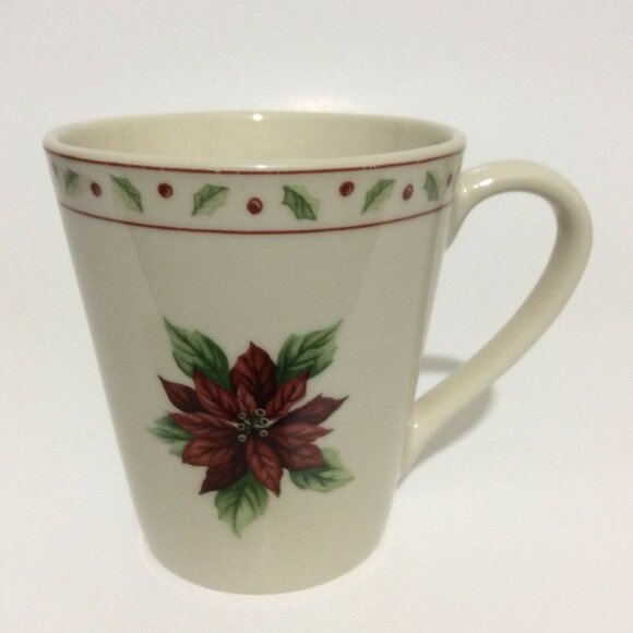 CHRISTMAS merry brite coffee mug cup poinsettia - Picture 2 of 12